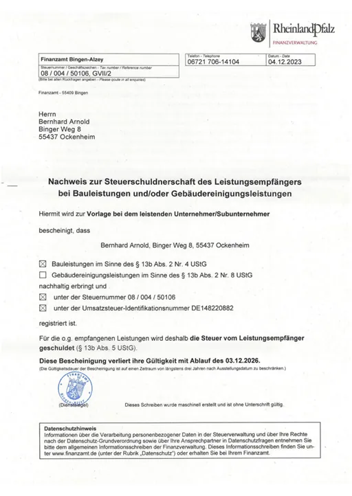 Download PDF-Datei: Nachweis zur Steuerschuldnerschaft